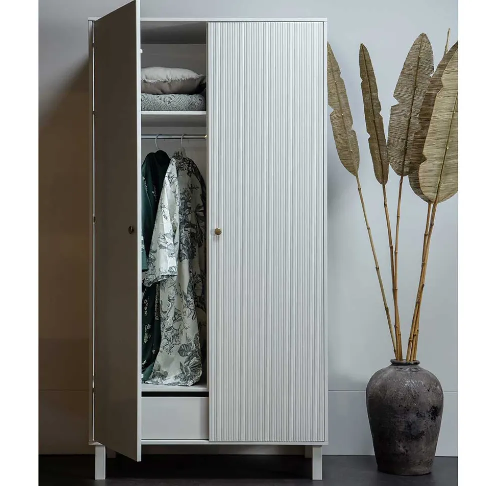 2-türiger Skandi Kleiderschrank in Grau - Huvina