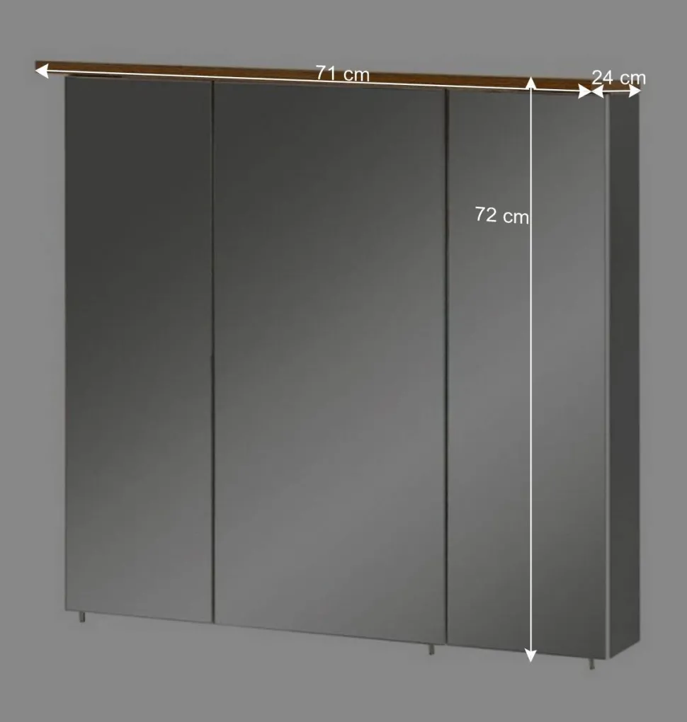 3-türiger Spiegel Badschrank 71 cm breit - Nienzo