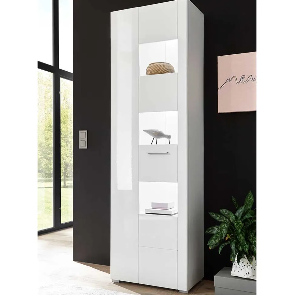 1-türiger Vitrinenschrank in Weiß Hochglanz - Timmona