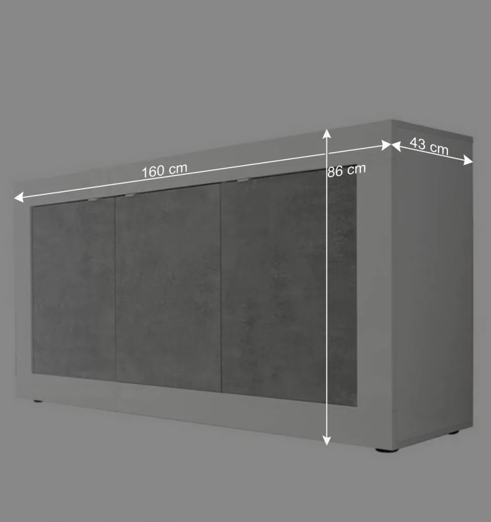 3-türiges Design-Sideboard in Beton Dekor - Narandu