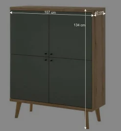 4-türiges Highboard in Graugrün und Wildeiche - Oliva