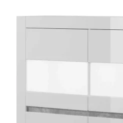 6-türiges Highboard in Weiß Hochglanz Mextra & Beton Dekor