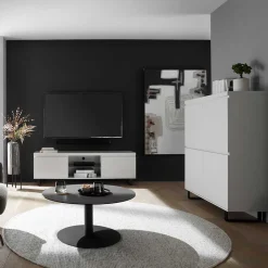 4-türiges Highboard in Weiß mit Schwarz - Atela