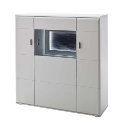 3-türiges Highboard mit Glas Einsatz in Weiß - Hazime