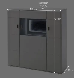 3-türiges Highboard mit Glas Einsatz in Weiß - Hazime