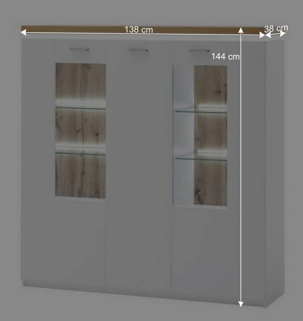 3-türiges Highboard Vitrine beleuchtet LED - Caldri