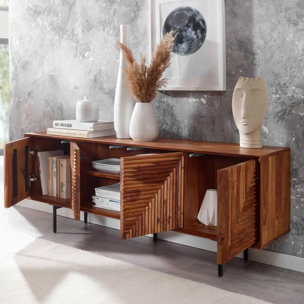 4-türiges Massivholz Sideboard 140 cm breit - Surin