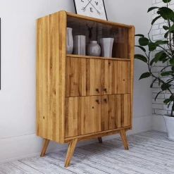 6-türiges Mid Century Highboard aus Glas & Holz - Hardus