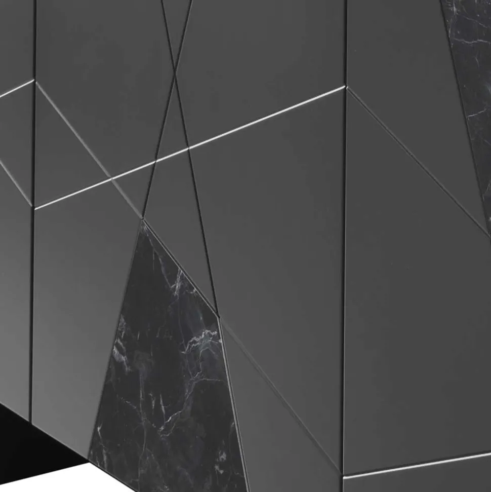 3-türiges Sideboard mit Marmor Einsätzen Schwarz - Wakes