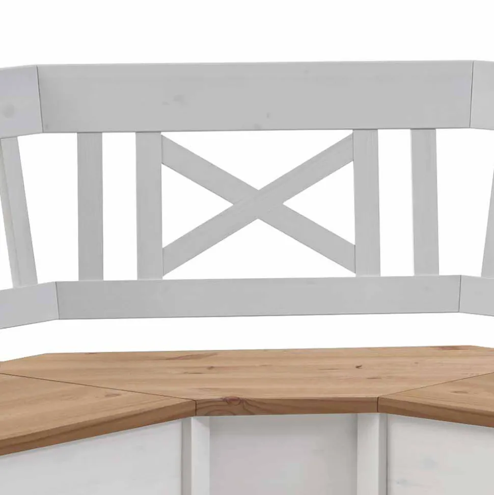 Truhen Eckbank Lugon in Weiß mit Braun