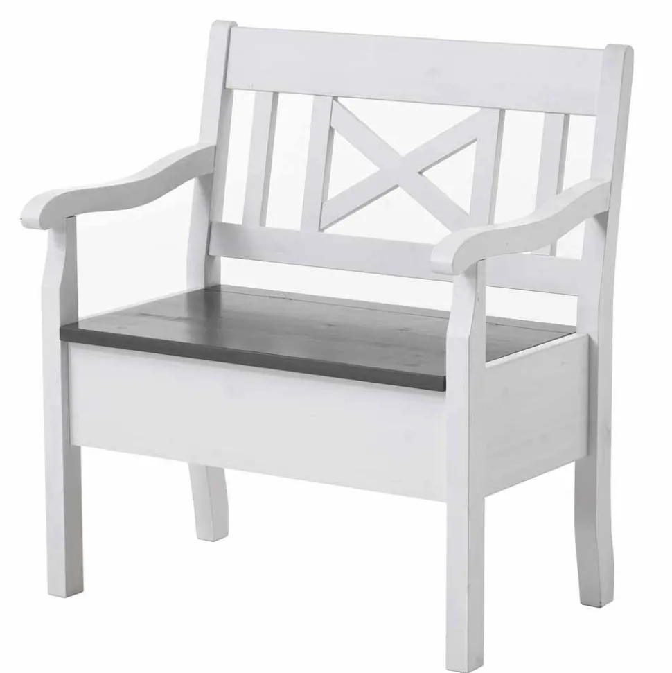 Truhenbank Yoan in Grau Weiß