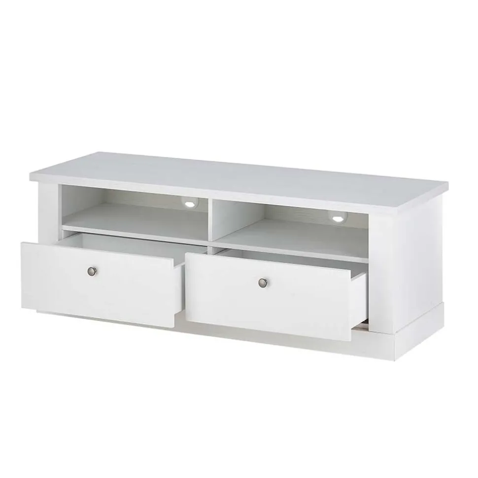 TV Anbauwand Set in weißer Holzoptik Pinie - Liancos (vierteilig)