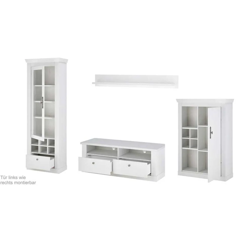 TV Anbauwand Set in weißer Holzoptik Pinie - Liancos (vierteilig)