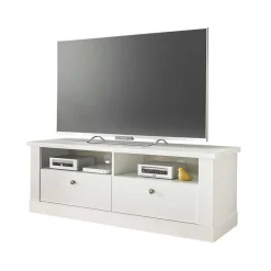 TV Anbauwand Set in weißer Holzoptik Pinie - Liancos (vierteilig)