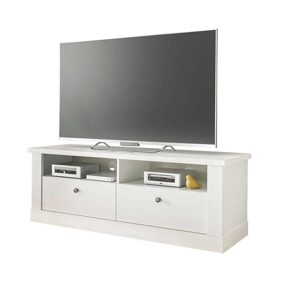 TV Anbauwand Set in weißer Holzoptik Pinie - Liancos (vierteilig)