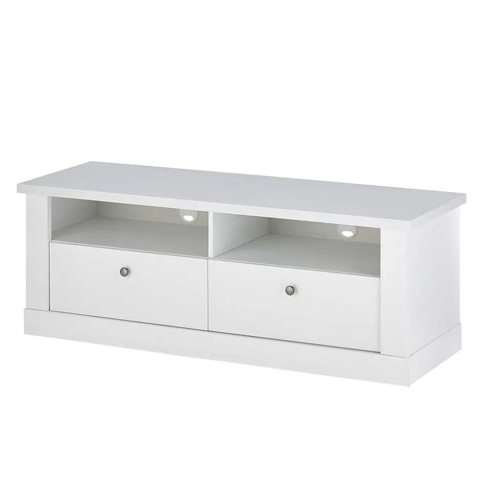 TV Anbauwand Set in weißer Holzoptik Pinie - Liancos (vierteilig)