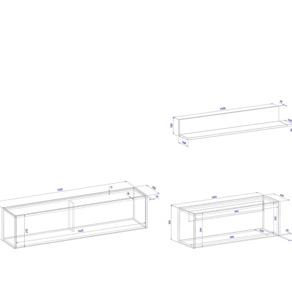 TV Board & Regal & Sekretär hängend - Nonessia (dreiteilig)
