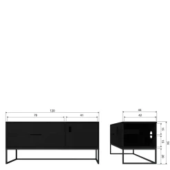 TV Board - teilmassiv in Schwarz - Almery