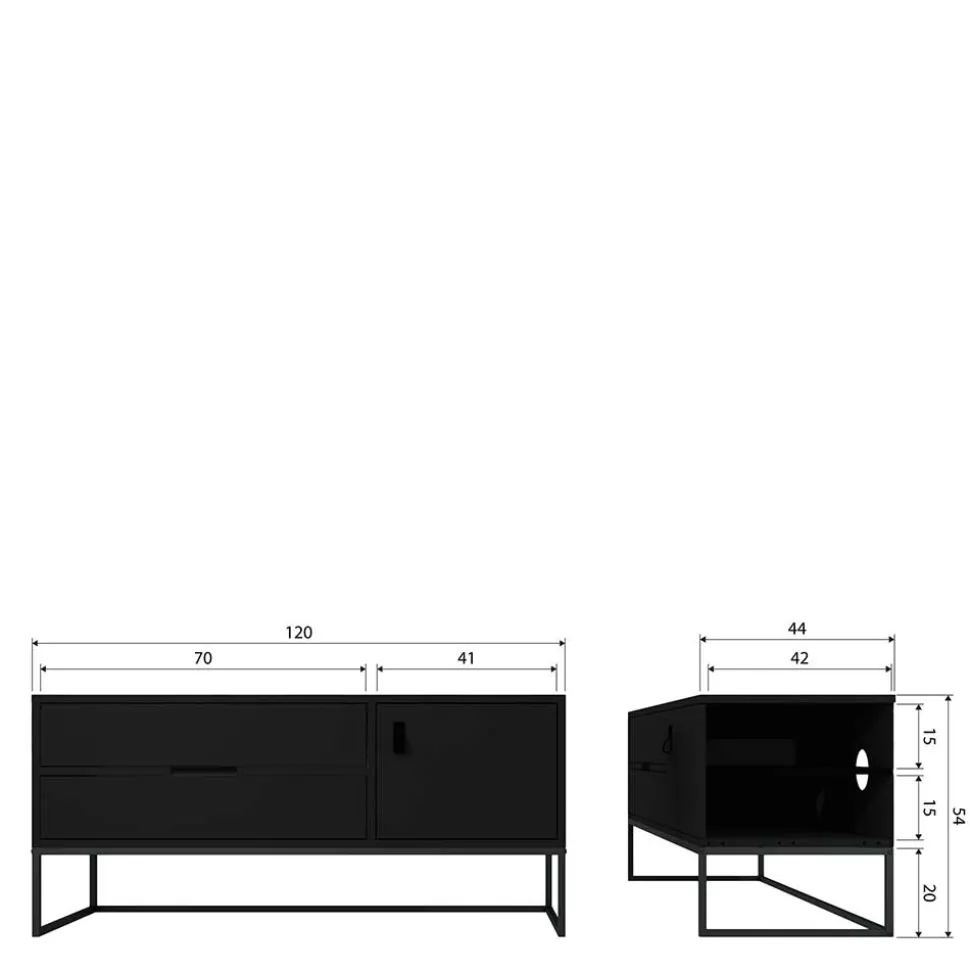 TV Board - teilmassiv in Schwarz - Almery