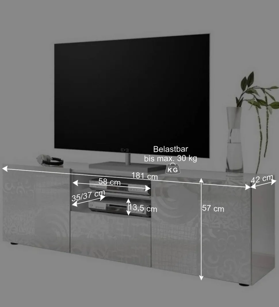 TV Board in Hochglänzend Weiß lackiert - Vascaub I