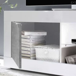 TV Element in Weiß HG mit Beton Dekor - Narandu