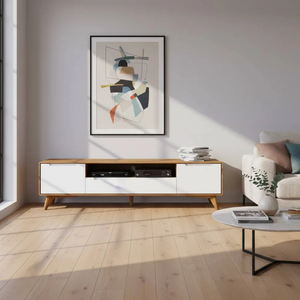 TV Element Lowboard in Weiß & Natur - Diesta