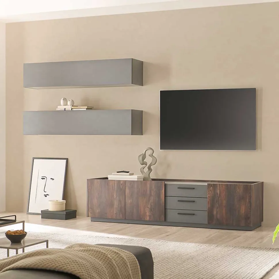 TV Kommode und Hängeschränke Set - Mundo (dreiteilig)