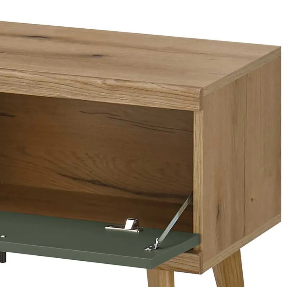 TV Lowboard in Graugrün und Wildeiche - Oliva