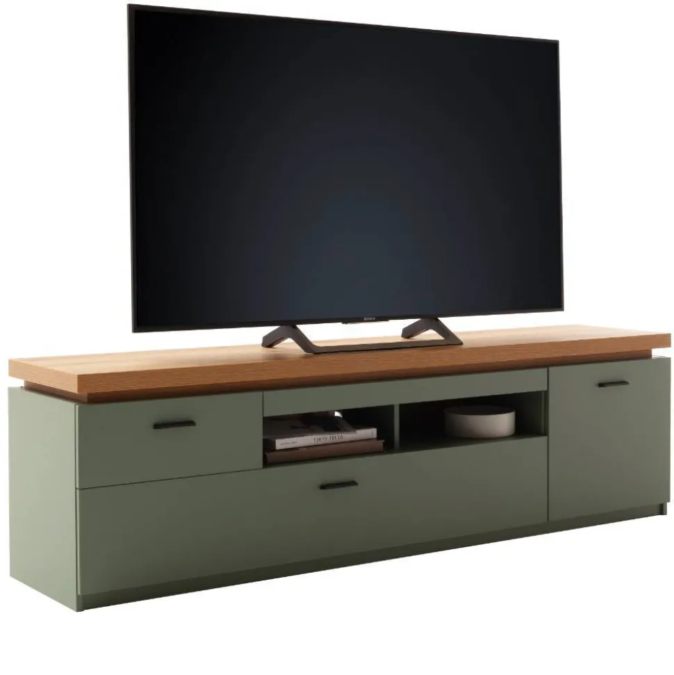 TV Lowboard in Graugrün und Eiche - Kwin