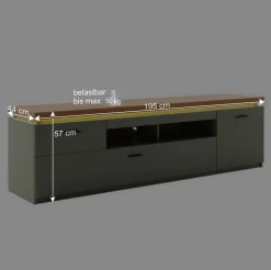 TV Lowboard in Graugrün und Eiche - Kwin