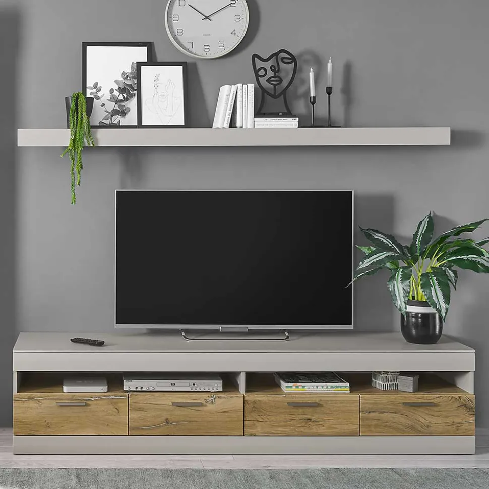 TV Lowboard in Hellgrau & Zinneiche NB - Lioscas