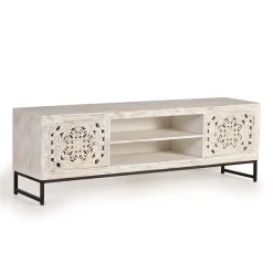 TV Lowboard in Mangoholz White Wash - Fudorus