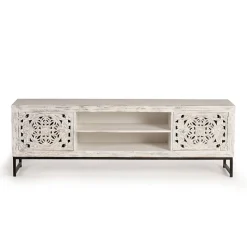 TV Lowboard in Mangoholz White Wash - Fudorus