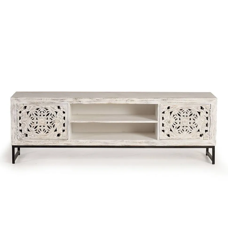 TV Lowboard in Mangoholz White Wash - Fudorus