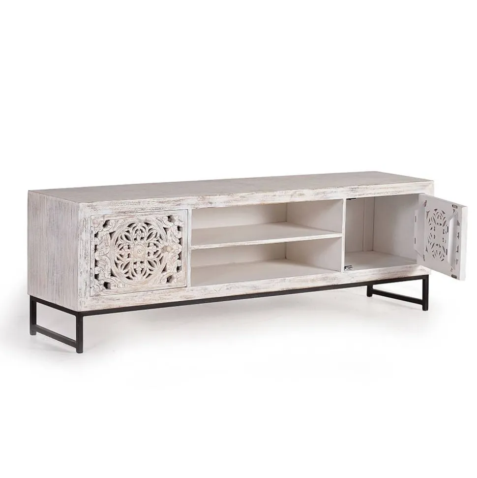 TV Lowboard in Mangoholz White Wash - Fudorus