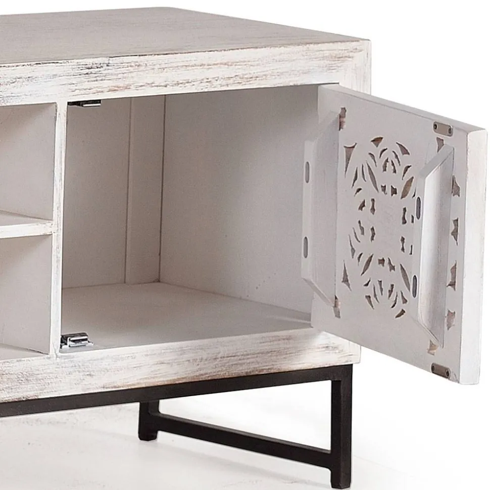 TV Lowboard in Mangoholz White Wash - Fudorus