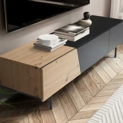 TV Lowboard in Wildeiche Optik & Schwarz - Camplona