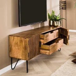 TV Unterschrank aus Mangoholz in Sandfarben - Baina