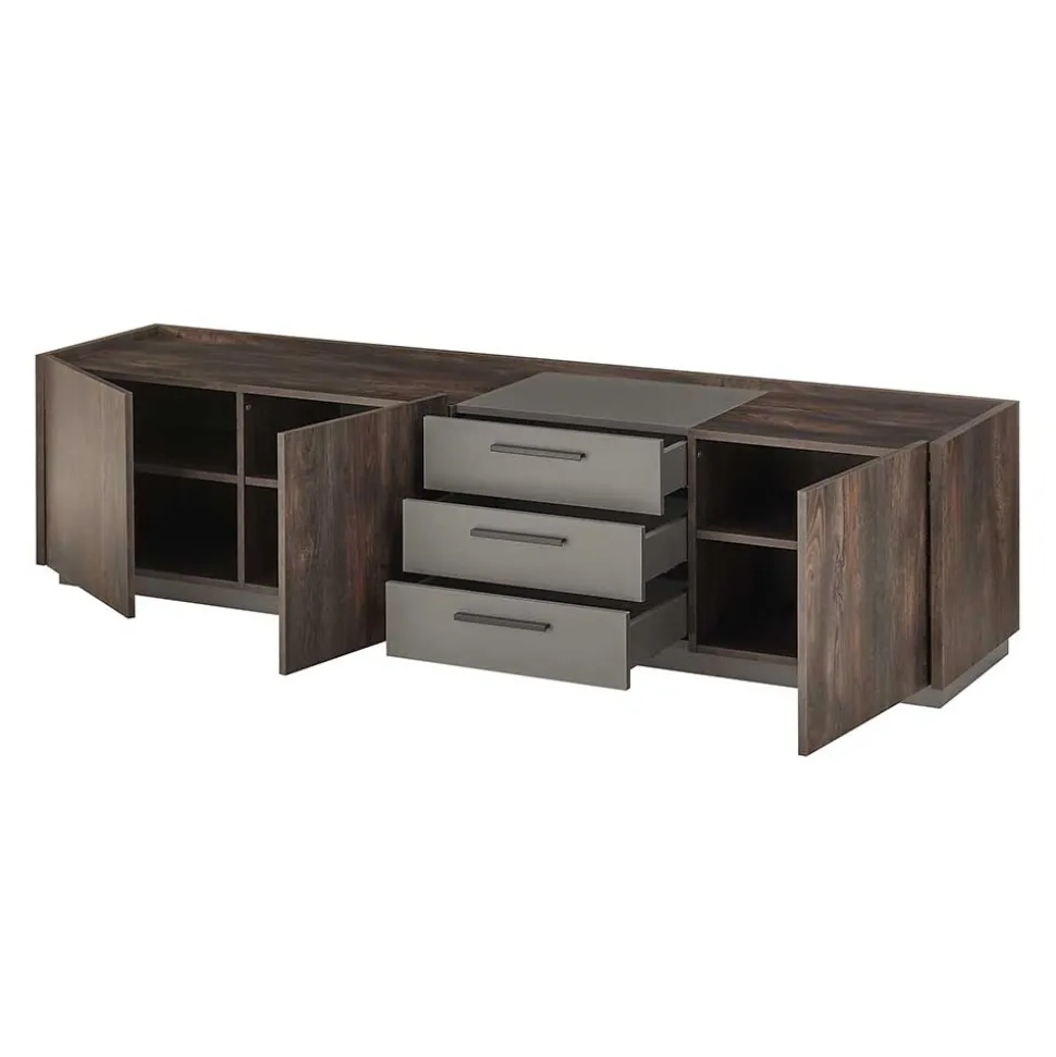 TV Unterschrank in Eiche Dunkel und Anthrazit - Mundo