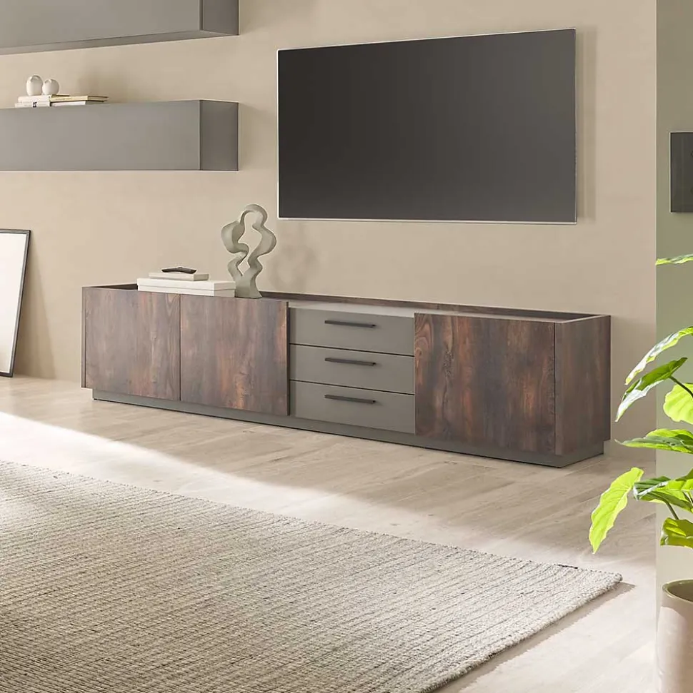TV Unterschrank in Eiche Dunkel und Anthrazit - Mundo