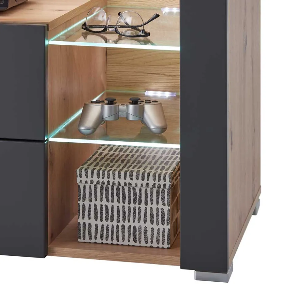 TV Unterschrank in Grau & Asteiche Dekor - Noelle