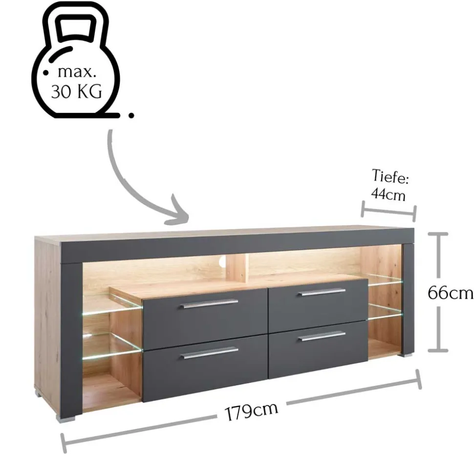 TV Unterschrank in Grau & Asteiche Dekor - Noelle