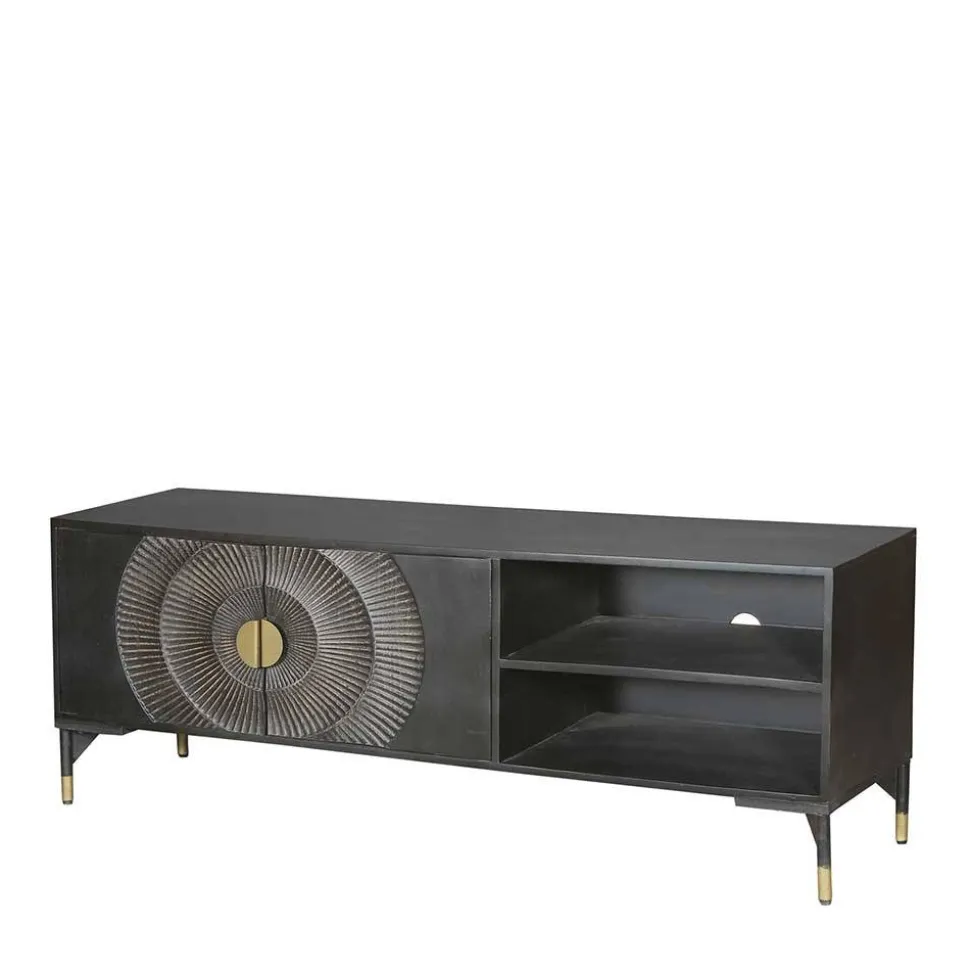 TV Unterschrank in Schwarz mit Messing - Alkatar