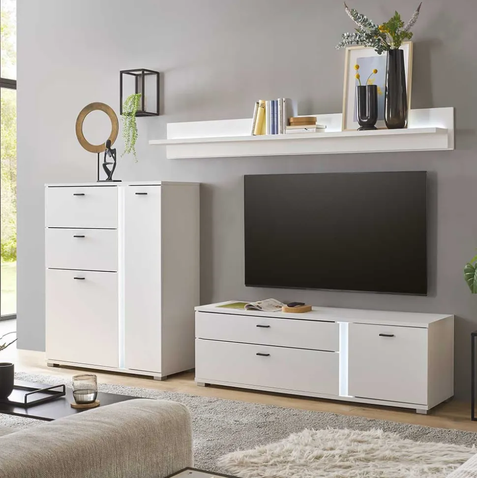 TV Wohnwand beleuchtet Möbelset - Tirol (dreiteilig)