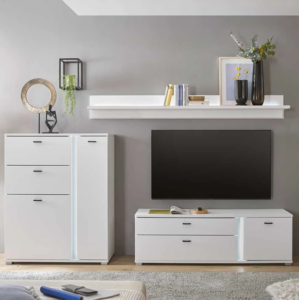 TV Wohnwand beleuchtet Möbelset - Tirol (dreiteilig)