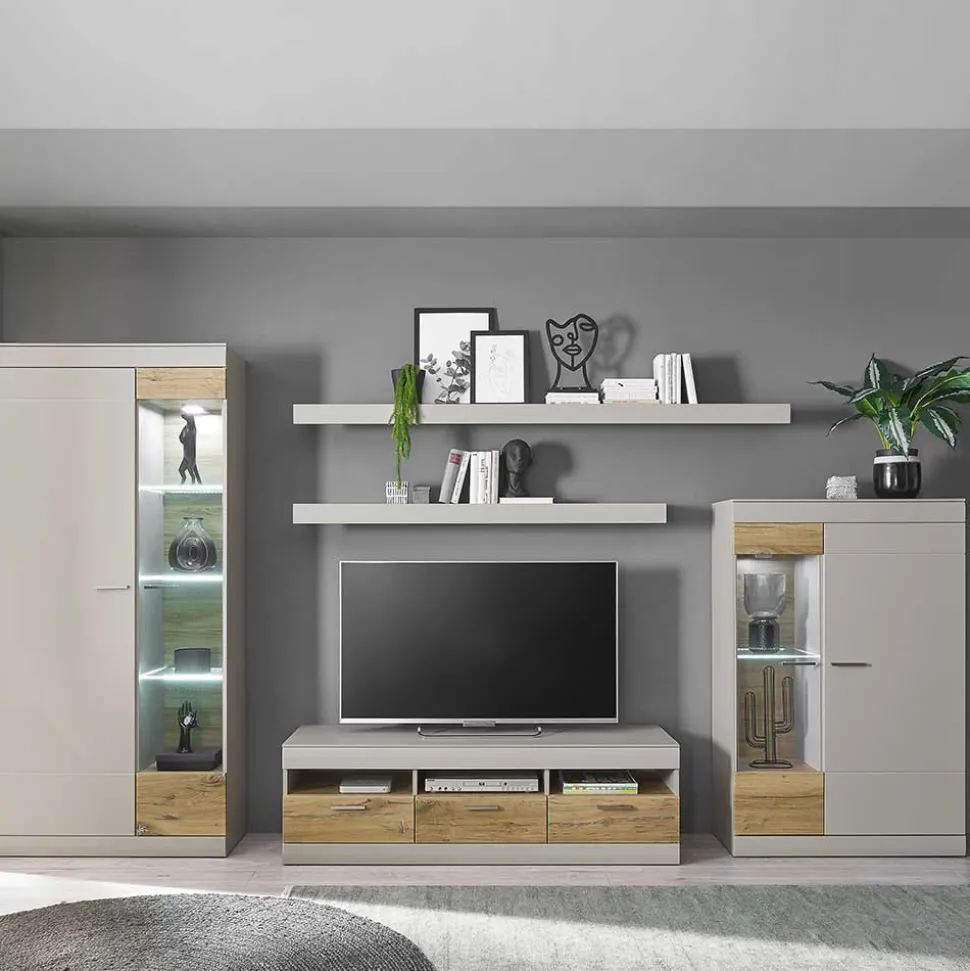 TV Wohnwand in Hellgrau & Zinneiche - Lioscas (fünfteilig)