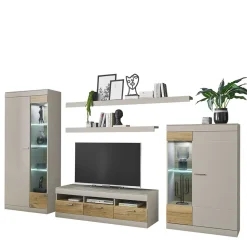 TV Wohnwand in Hellgrau & Zinneiche - Lioscas (fünfteilig)