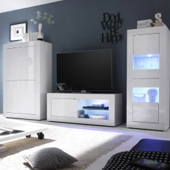 TV Wohnwand in Hochglanz Weiß - Sogno (dreiteilig)