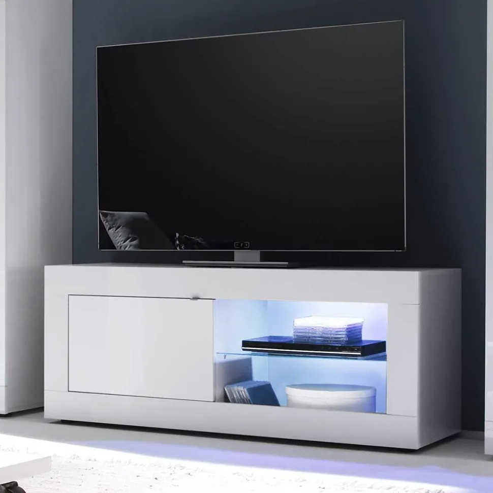 TV Wohnwand in Hochglanz Weiß - Sogno (dreiteilig)