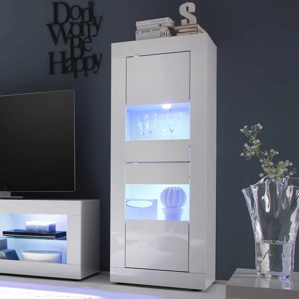 TV Wohnwand in Hochglanz Weiß - Sogno (dreiteilig)